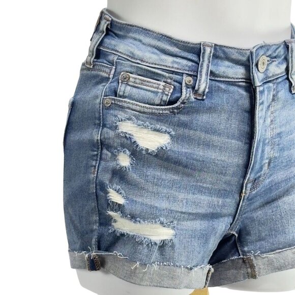 AMERICAN EAGLE Women's Distressed Cotton Denim Shorts Blue Stretch Size 0 - Picture 3 of 10